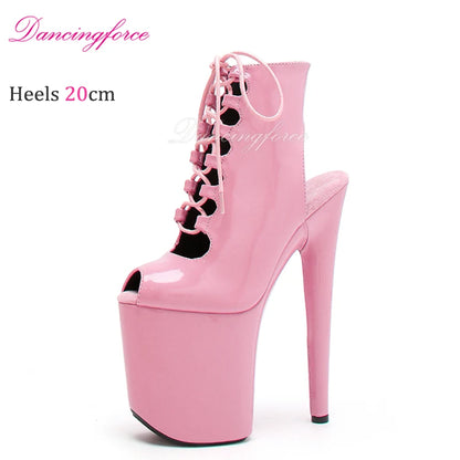 20cm 8inch High Heeled Shoes Fuchsia Pat Platform Ankle Boots Pole Dancing Stripper Shoes