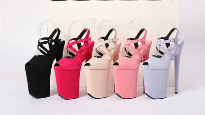Dancingforce 9Inch/23cm Pole Dance Shoes Suede Platform Party High Heels Stripper Heel Shoes Women Modern Sandals
