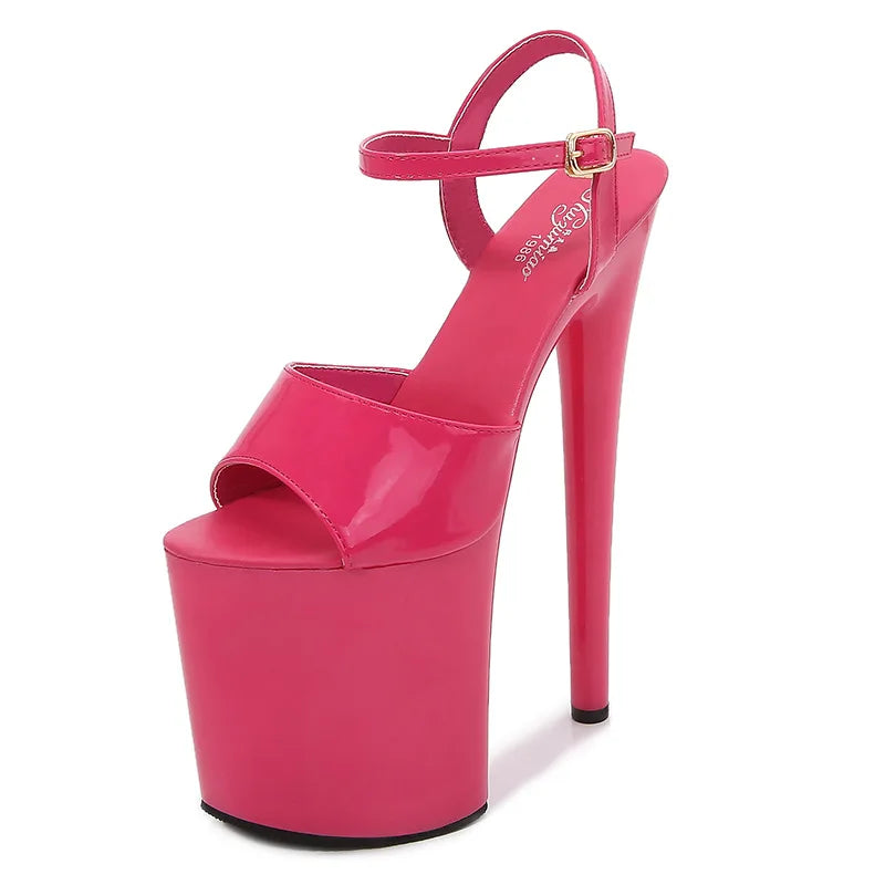 Patent Leather 20cm Platform Sandals Stiletto High Heels Sexy Sandals Women Pole Dancing Shoes Nightclub Sandals Plus Size 34-45