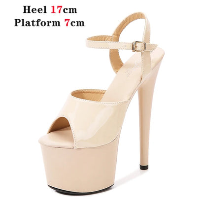 Women Shoes Heel Sexy Super High Pole Dance Party High Heels Sandals Platform Wedding Pumps Peep Toe Stripper Heels Silver