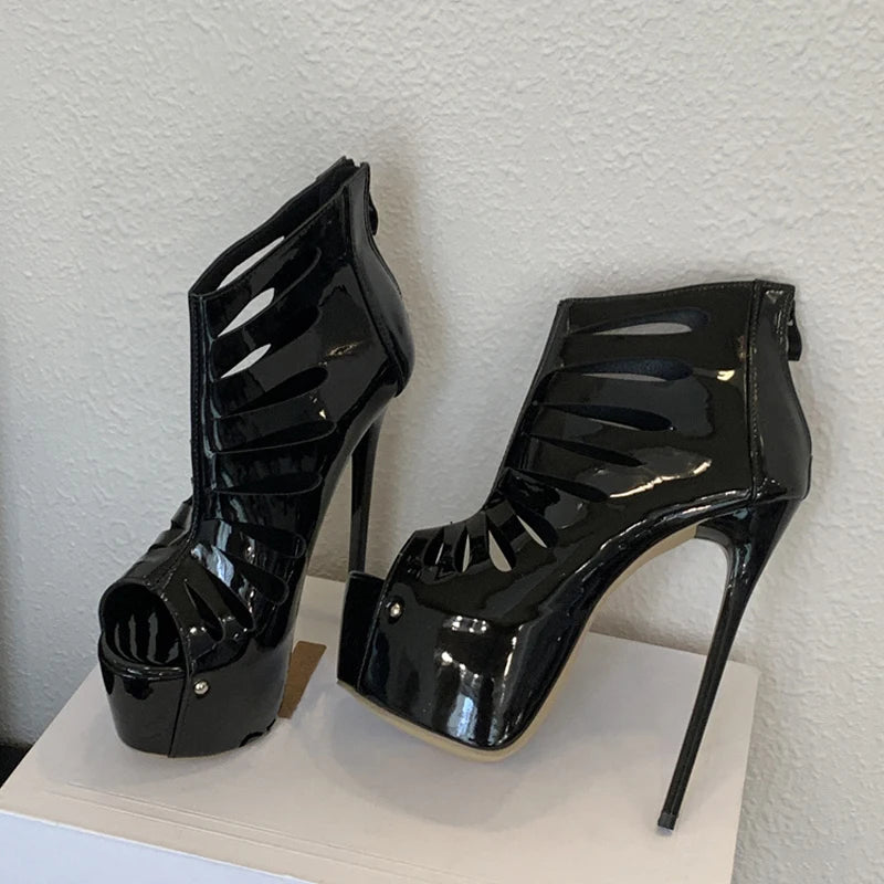 Liyke Black Women Sexy Peep Toe Party Stripper Pole Dance Shoes Fashion Zip Ankle Boots Super High Heels Platform Booties Female
