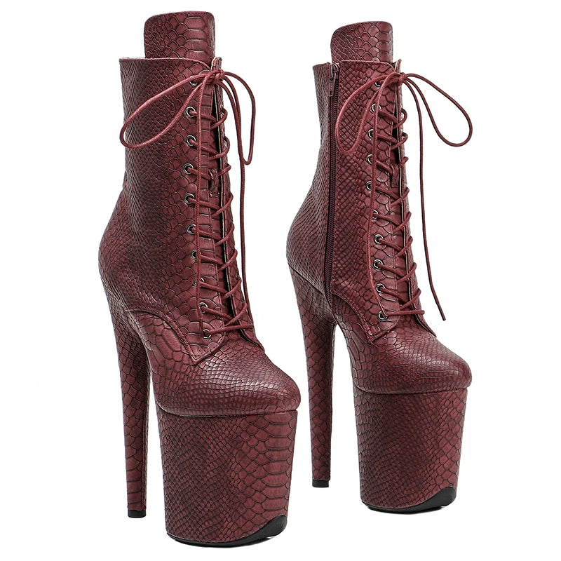 Leecabe Snake PU 20CM/8inches Pole dancing shoes High Heel platform Boots Closed toe Pole Dance boots