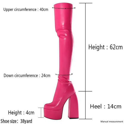 Sexy Ladies Crude Heels Over The Knee Boots for Woman's Round Toe Thin Heels Zipper-Sid Long Botas Mujer 2026 Platform Shoes