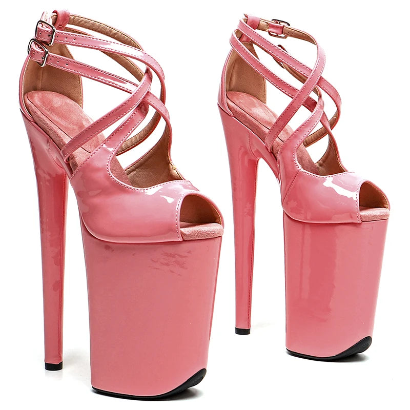 Leecabe 23CM/9inches PU upper Open Toe  Platform Sexy  High Heels Sandals Pole Dance shoes