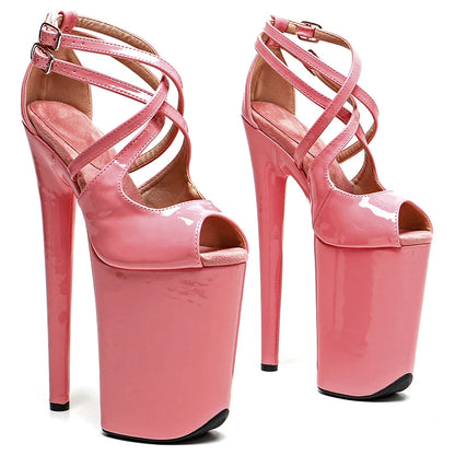 Leecabe 23CM/9inches PU upper Open Toe  Platform Sexy  High Heels Sandals Pole Dance shoes