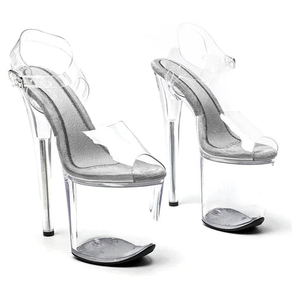 Leecabe 20cm/ 8inches  Clear PVC Upper New  Fashion trend Clear platform  high heel sandals  stripper heel pole dance shoes