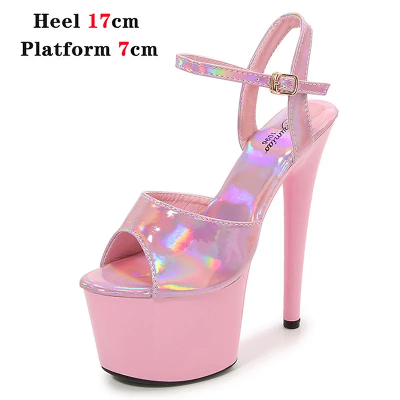 Women Shoes Heel Sexy Super High Pole Dance Party High Heels Sandals Platform Wedding Pumps Peep Toe Stripper Heels Silver