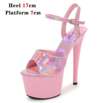 Women Shoes Heel Sexy Super High Pole Dance Party High Heels Sandals Platform Wedding Pumps Peep Toe Stripper Heels Silver