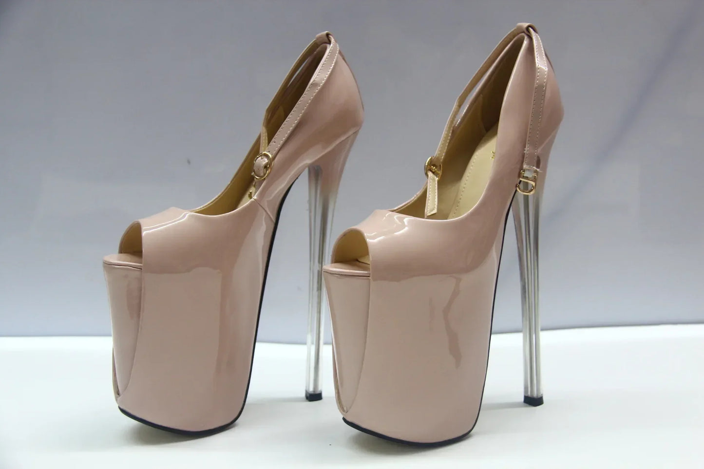 2024 Ultra-high skinny heels 22cm patent skin fish mouth 19cm single shoe runway sexy big size women's shoes sky high 34-43yards