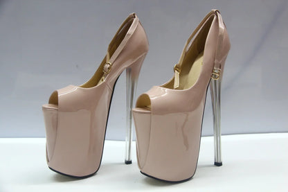 2024 Ultra-high skinny heels 22cm patent skin fish mouth 19cm single shoe runway sexy big size women's shoes sky high 34-43yards