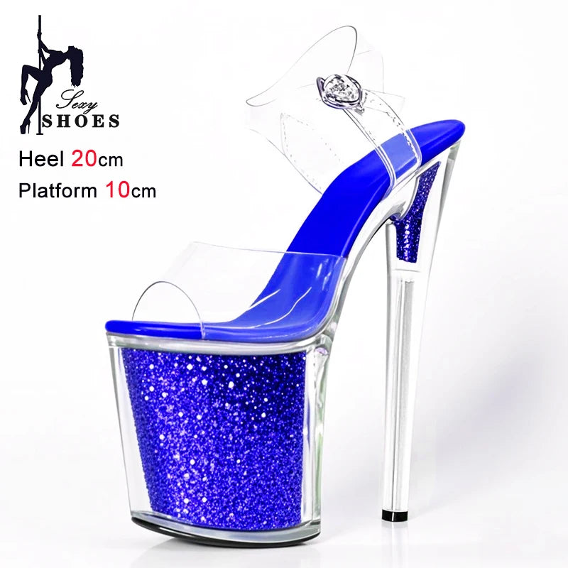 20CM/8inche Exotic Stripper High Heel Sandals Transparent Upper Glitter Stiletto Heels Pole Dancing Women Shoes Sequin Platform
