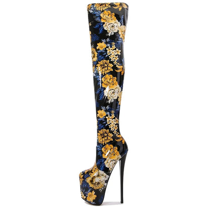 SDTRFT Ladylik SM Shoes Pole Dancing 20cm Thin Heels Stilettos Over The Knee Long Boots Platform Women Pumps Printed Botas Mujer