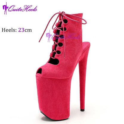 New Luminous 23CM/9Inch Gladiator Women Ankle Boots Sexy Fetish Exotic Stripper Heels Platform  Pole Dance Roman Shoes