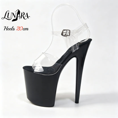 Womens 20cm/8Inch Red Clear Ankle Strap Buckle Open Toe Platform Stilettos Sandals Exotic Stripper shoes Nightclubs Rave Parties