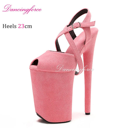 Dancingforce 9Inch/23cm Pole Dance Shoes Suede Platform Party High Heels Stripper Heel Shoes Women Modern Sandals