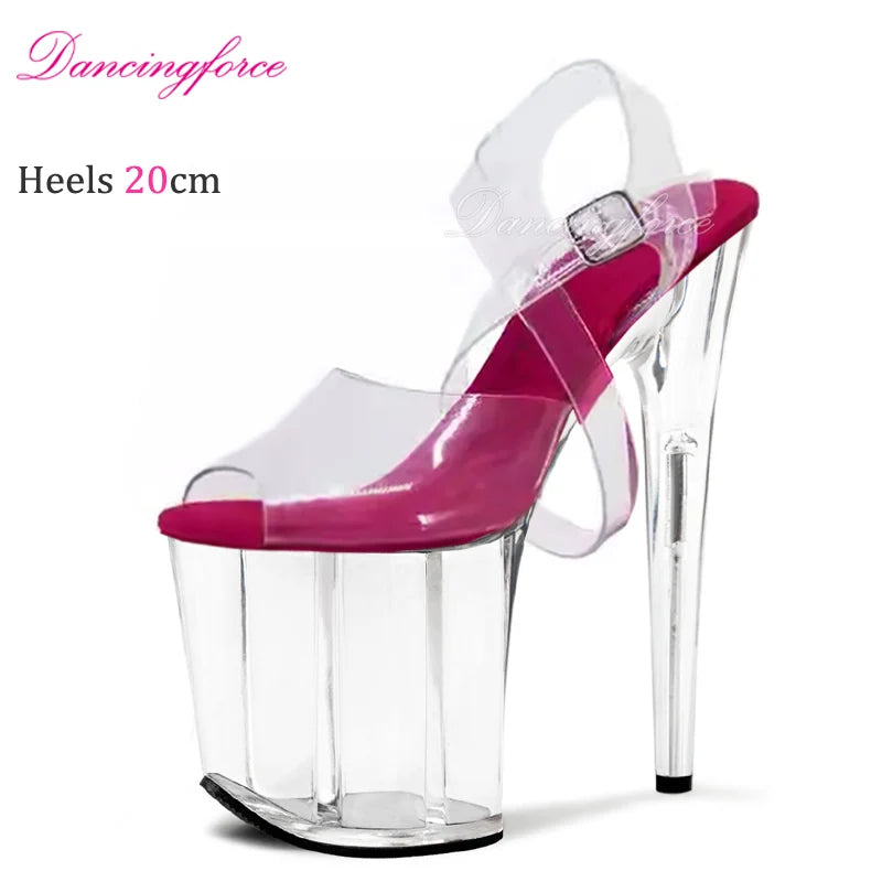 20cm 8Inches Stripper Crossdressing Crystal Transparent Sandals Platform Pole Dancing Wedding Shoes High Heel Lady Fashion Sex