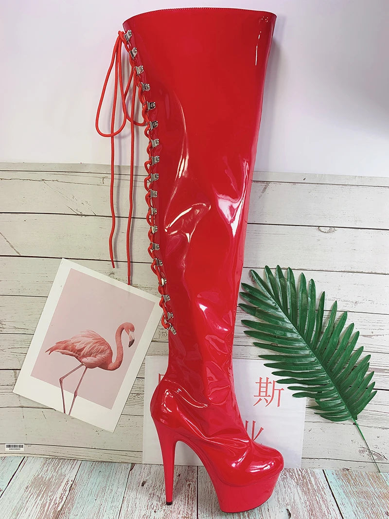 Auman Ale Night Club Party Queen Boots Over The Knee Boots High Heels Women Boots Sexy Plus Size 46 Thin Heels Shoes A-034