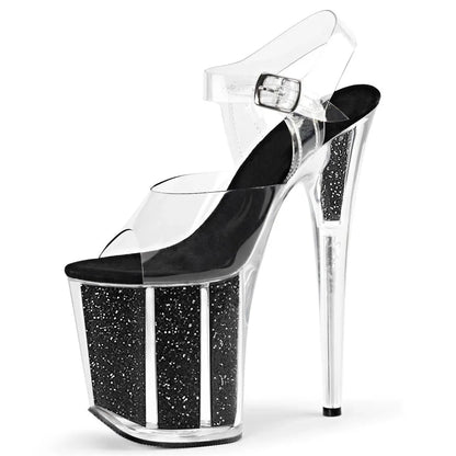 Summer Crystal PVC Women's Shoes Steel Pipe Dance Sandals 20CM Thin High Heels Stiletto Plus Size Sequins Platforms Pumps