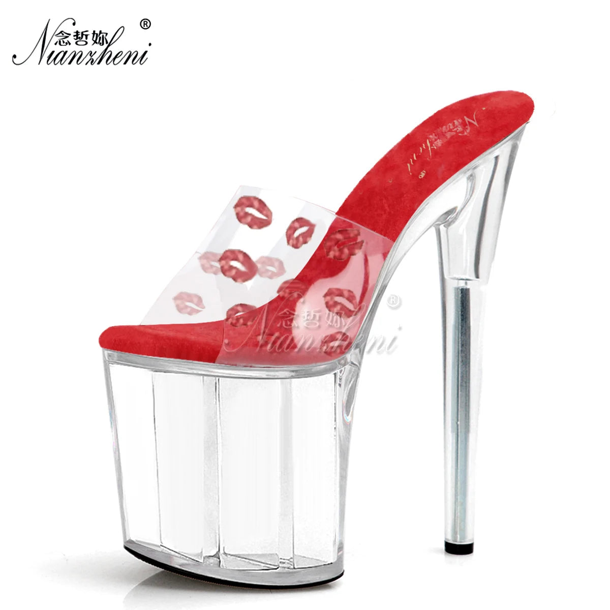 8 Inches Strip Platform Slippers Pole Dance Thin Heels Nightclub Models Women exotic CrossDress Party Rhinestone Peep Toe walk