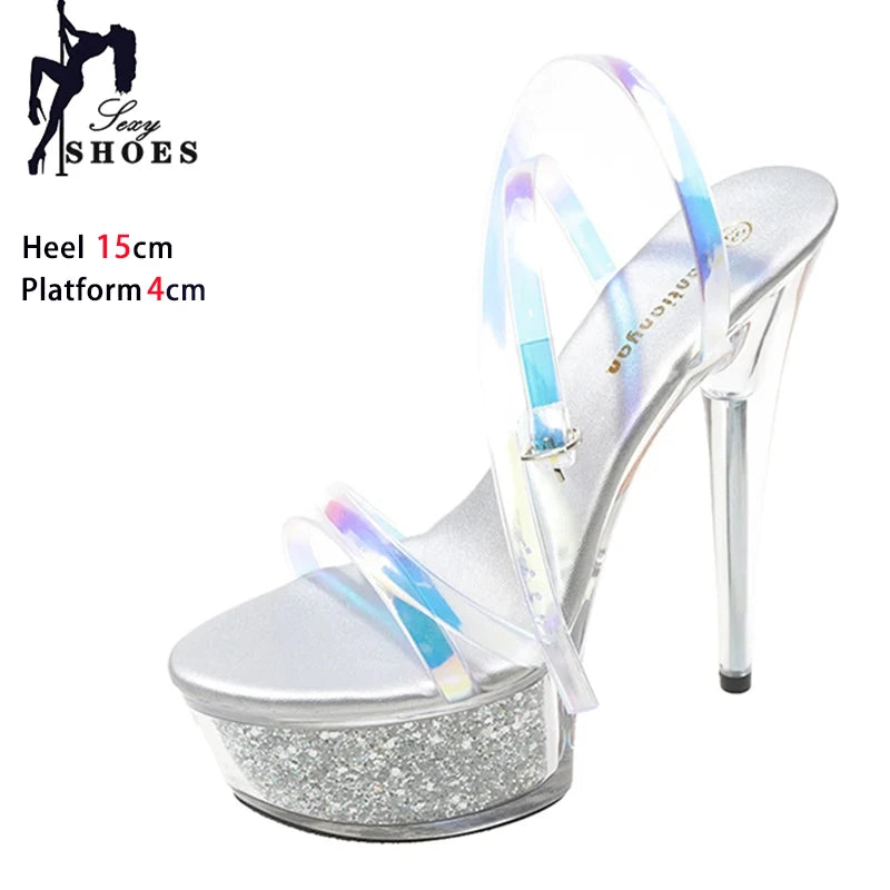 Girls Shoe for Party Club Stripper Heels Women Shoes 2024 Platforms High Heels Sandals Clear Sexy Pole Dance 15cm High Plus Size - Grande Heels