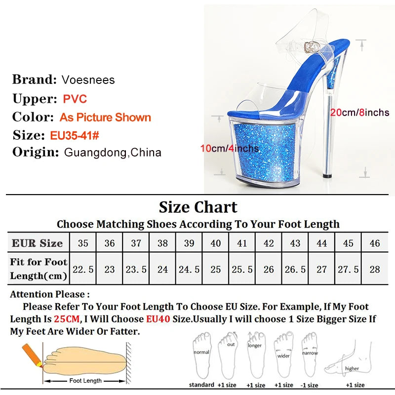 Pole Dancing Model Sandals New 20cm Sexy Transparent Platform Women Sandals Sequined Decoration Stiletto Banquet Nightclub Shoes