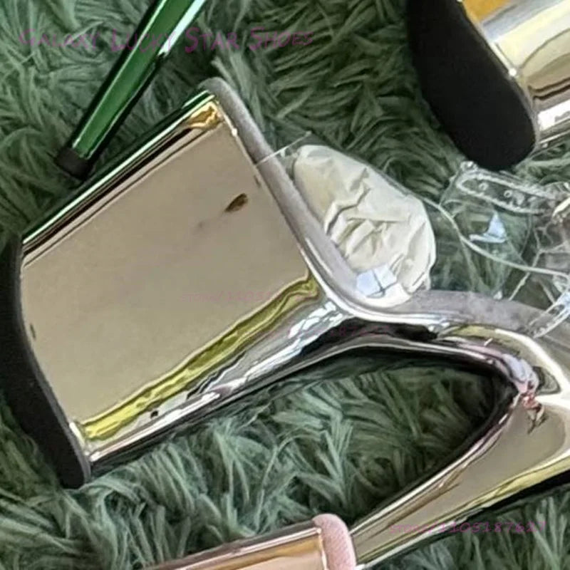 Glitterati Pole Dance Sandals Mirrored Metallic Shine Sexy Stage Shoes 8 inches/20cm Platform Heel Rose Red Open Girl Slingback