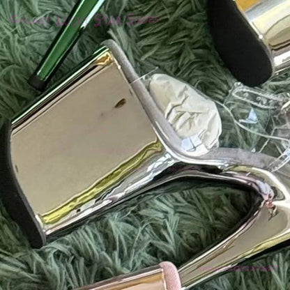 Glitterati Pole Dance Sandals Mirrored Metallic Shine Sexy Stage Shoes 8 inches/20cm Platform Heel Rose Red Open Girl Slingback