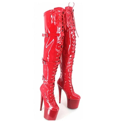 20cm Sexy Round-headed Boots Pipe Dance Shoes Boots Platform Steel for The Bar Show High-heeled Thin-legged Waterproof Round Toe