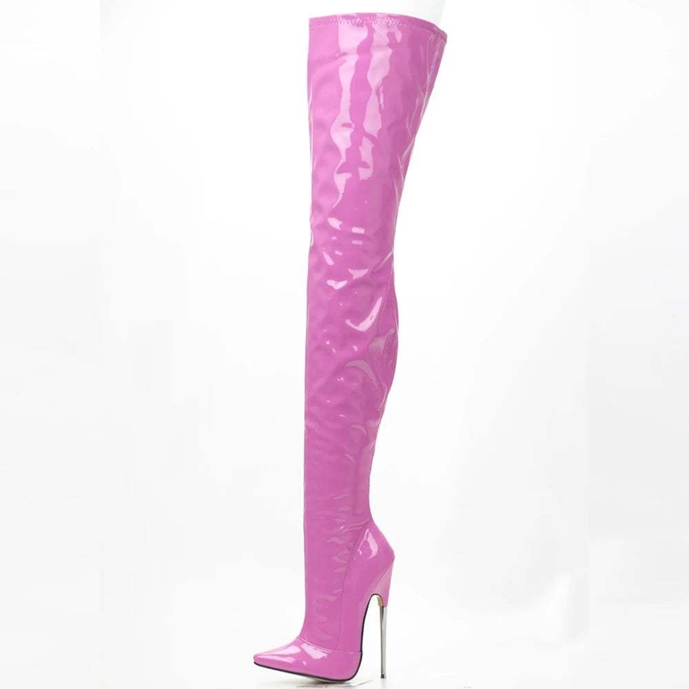 jialuowei Crotch Boots with Stiletto Heels Women Winter Boots Patent Leather Black Stretch Thigh High Boots Plus Size