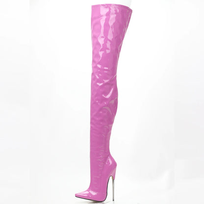 jialuowei Crotch Boots with Stiletto Heels Women Winter Boots Patent Leather Black Stretch Thigh High Boots Plus Size
