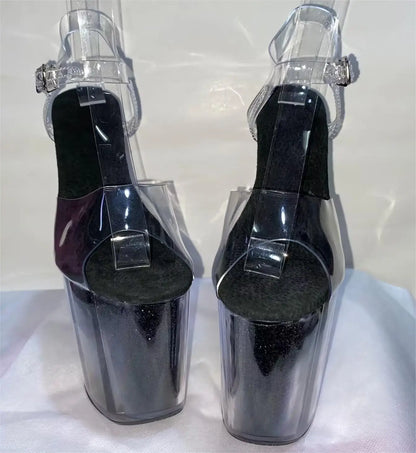20 cm sexy transparent platform sequined decoration, 8 inch stiletto banquet nightclub shoes/pole dancing model sandals