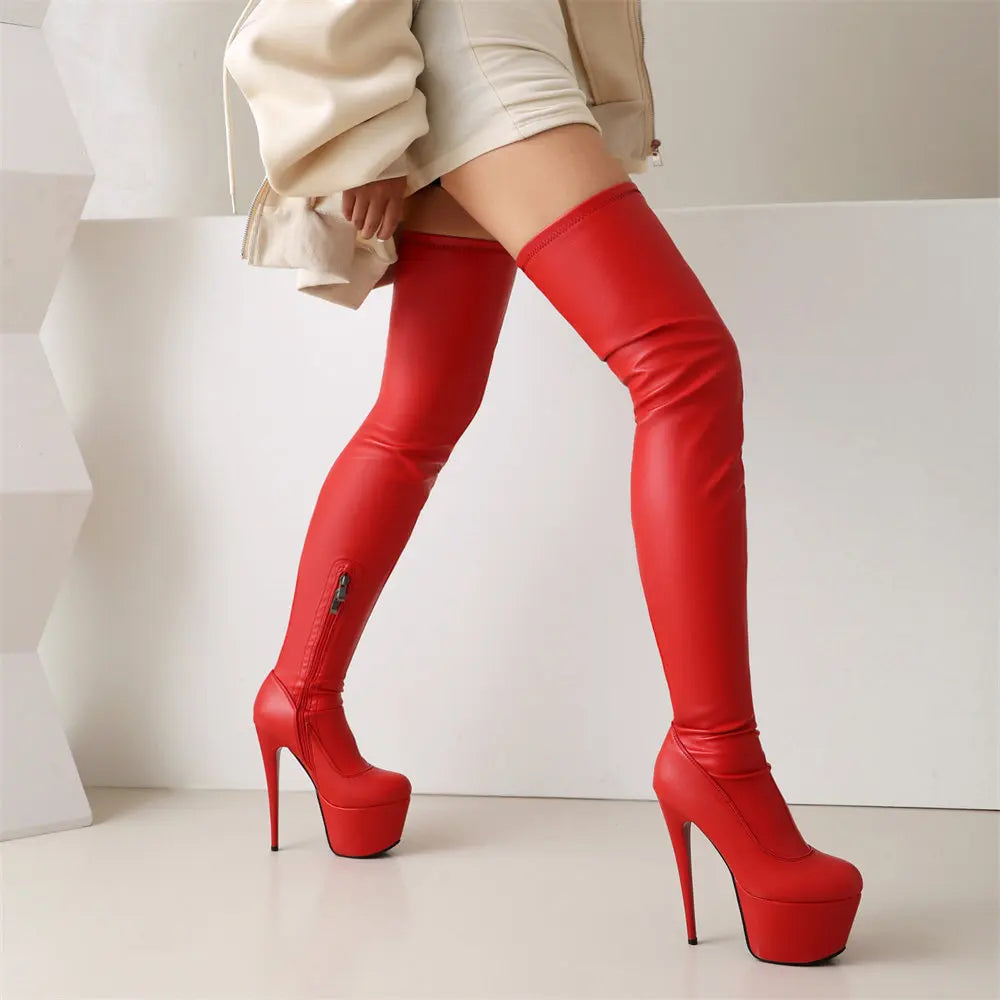 Plus Size 46 Sexy Over The Knee Boots Women Unisex Drag Queen Stiletto High Heels Platform Boots Party Dance Stripper Club Shoes