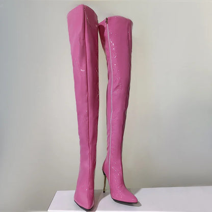 YULILIA 2026 new style pole dance patent leather high heel over knee boots thigh boots woman women's nightclub girl party lady