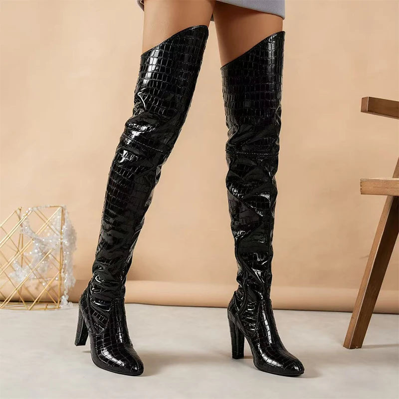 Sexy Women Over The Knee Boots High Heels Party Shoes Winter Luxury Long Boots New Dress Pumps Motorcycle Boots Mujer Snow Botas