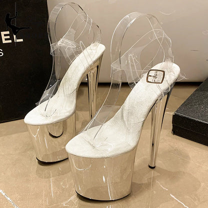 2023 Electroplated Stiletto Heels 8 inch/20cm High Heel Sandals Women Transparent Pole Dancing Sandals for Models Stripper Pumps