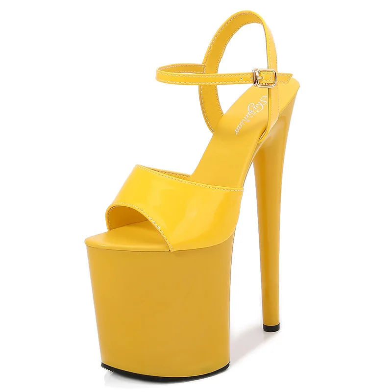 Patent Leather 20cm Platform Sandals Stiletto High Heels Sexy Sandals Women Pole Dancing Shoes Nightclub Sandals Plus Size 34-45