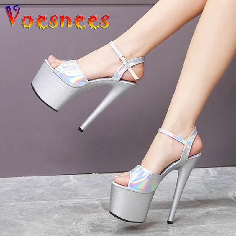 Women Sexy Show Sandals 15 17 20CM High Heels Sexy Platform Laser Color Sandals Girls Shoe for Party Club Striptease Shoes