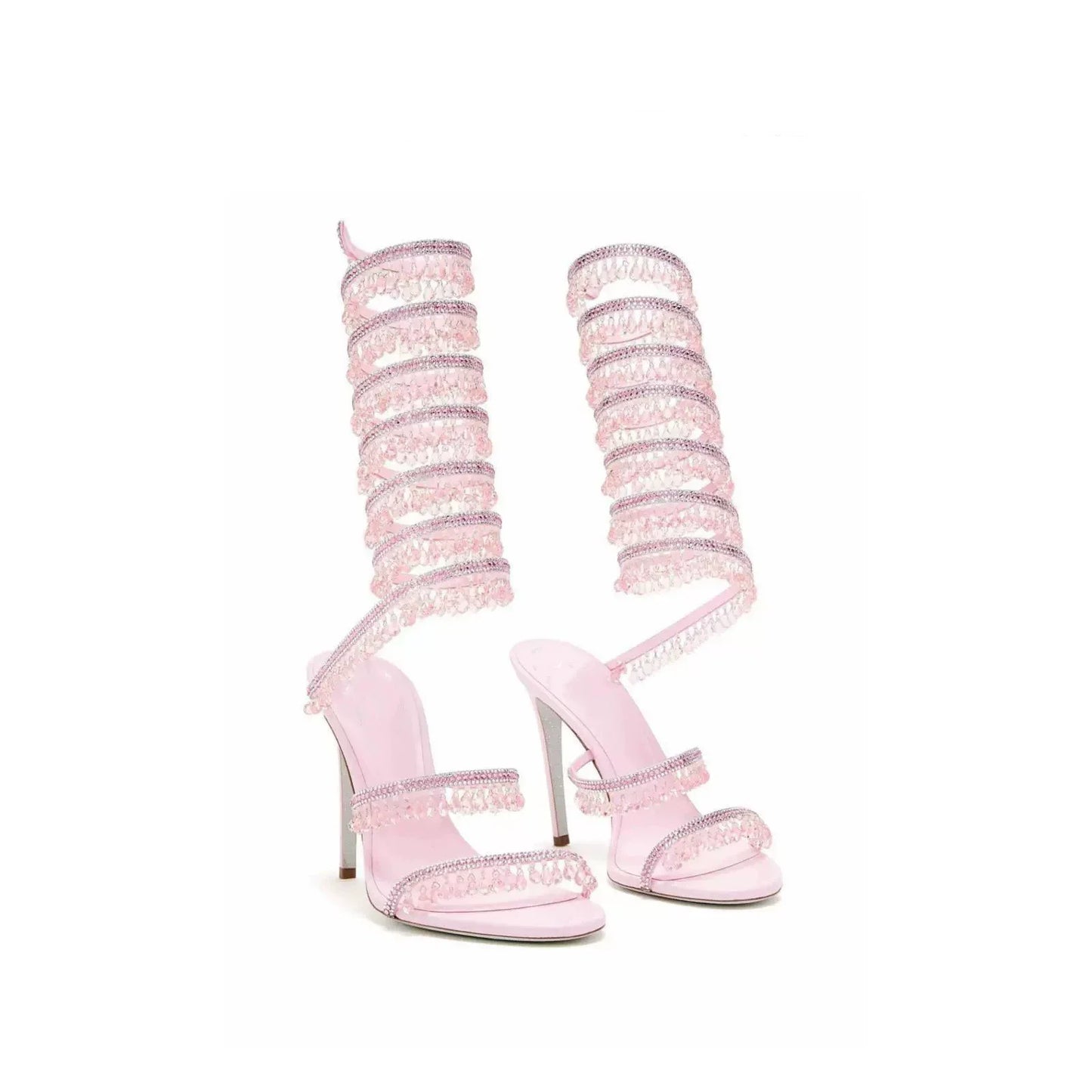 Thin high-heeled sandals summer new snake-shaped wrapped crystal pendant fringed rhinestone shoes banquet large-size women shoes
