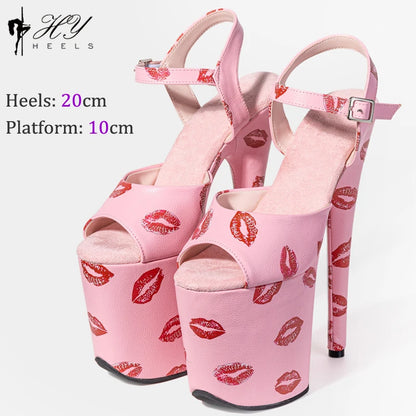 New Popular 20cm 8" Heels Pole Dance Platform Shoes Black Velvet Denim Snake Sexy Dancing Shoes Catwalk Model High Heels Sandals
