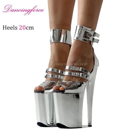 20CM/8inches Sexy Strappy Chrome Platform High Heels Sandals Women Stripper Pole Dance Shoes