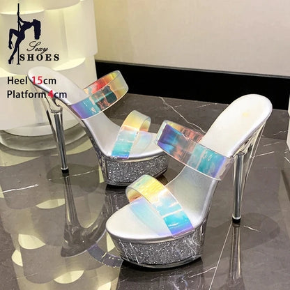 Girls Shoe for Party Club Stripper Heels Women Shoes 2024 Platforms High Heels Sandals Clear Sexy Pole Dance 15cm High Plus Size - Grande Heels