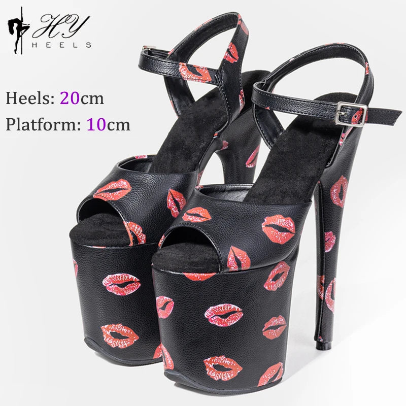 New Popular 20cm 8" Heels Pole Dance Platform Shoes Black Velvet Denim Snake Sexy Dancing Shoes Catwalk Model High Heels Sandals