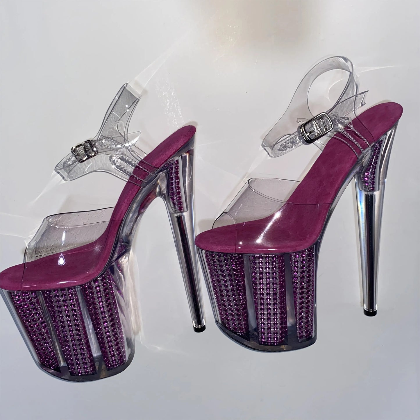 20 cm sexy transparent platform sequined decoration, 8 inch stiletto banquet nightclub shoes/pole dancing model sandals