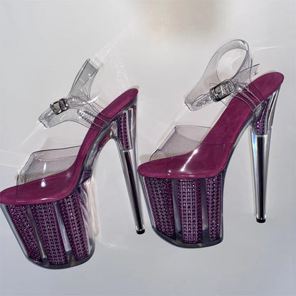 20 cm sexy transparent platform sequined decoration, 8 inch stiletto banquet nightclub shoes/pole dancing model sandals