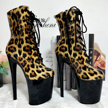 Snake Skin Cross Dressing 8inch High Heel 20CM Stiletto Stripper Ankle Boots Platform Pole Dance Shoes Exotic Gothic round toe