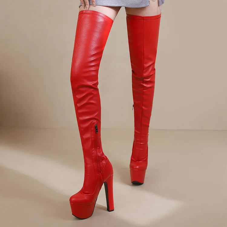 2023 Matte Black Side Zipper Over Knee Boots 35-46 Waterproof Platform Round Head Steel Pipe Dance Boots 17cm Thick Heel Boots