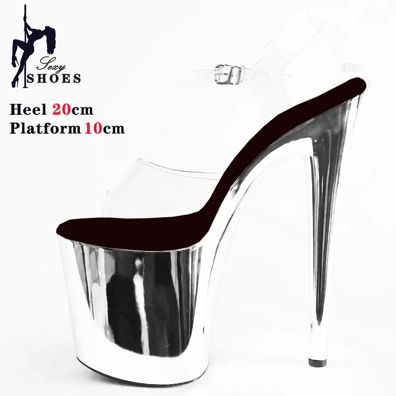 Purple 20cm/8 inch High Heel Sandals Transparent upper Electroplated Stiletto Heels Pole Dancing Sandals for Women Shoes Party