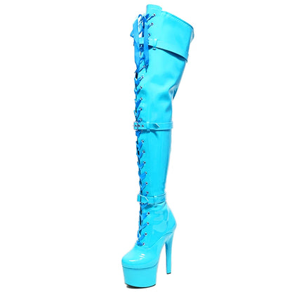 New Punk Fetish Shoes Over-the-Knee Thigh Boots 15CM Ultra High Heels Stripper Platform Long Boots Women Pole Dance Modern Boots