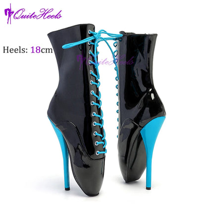 Mixed ColorsExotic Ballet Boots 18CM/7" High Heel Hoof Sole Strange Style Boots Women SM Games Sexy Fetish Ballet Lockable Shoes