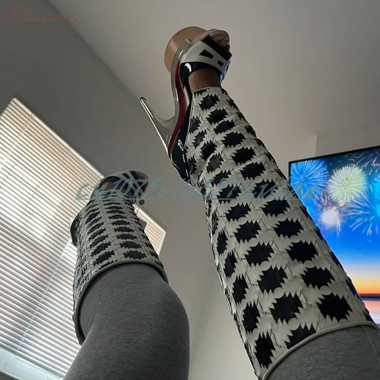 Cool Hot Girls Open Toe Mid Calf Boots Mutilcolor Leather Stiletto High Heel Party Fashion Women Shoes 2026 Zapatos Para Mujere